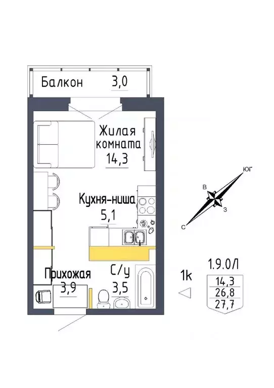 1-к кв. Свердловская область, Екатеринбург ул. Тюльпановая, 12 (27.7 ... - Фото 0