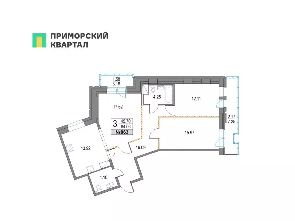 3-комнатная квартира: Санкт-Петербург, Коломяжский проспект, 13к2 ... - Фото 1