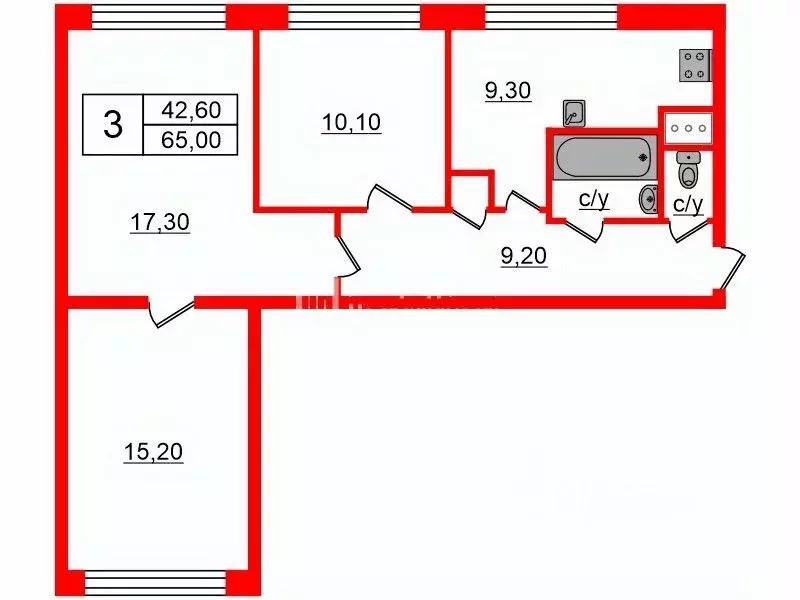 3-к кв. Санкт-Петербург ул. Дыбенко, 12к1Д (65.0 м) - Фото 1