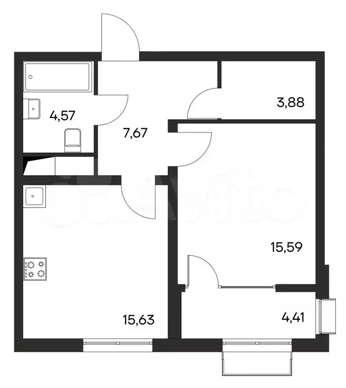 1-к. квартира, 51,8 м, 2/4 эт. - Фото 0