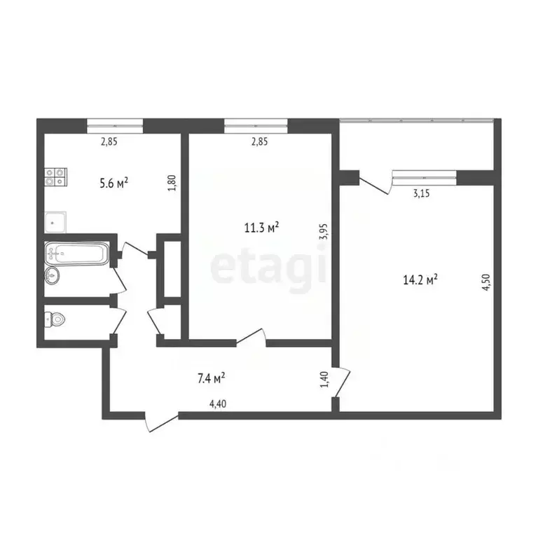 2-к кв. Ямало-Ненецкий АО, Новый Уренгой Железнодорожная ул., 6Б (41.9 ... - Фото 2