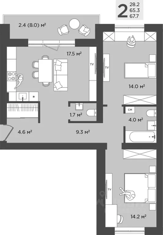 2-к кв. Калининградская область, Гурьевский муниципальный округ, пос. ... - Фото 1