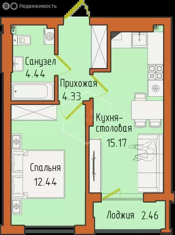1-комнатная квартира: Светлогорск, посёлок Отрадное (38.72 м) - Фото 0