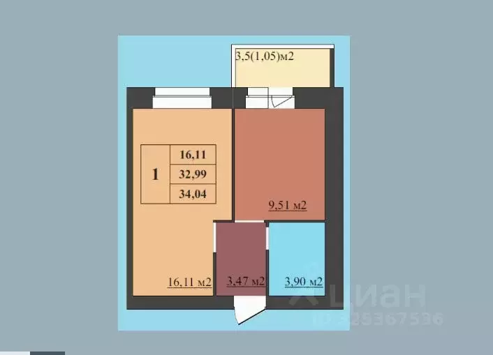 1-к кв. Ярославская область, Ярославль ул. Малая Норская, 3 (34.04 м) - Фото 1