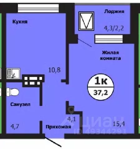 1-к кв. Красноярский край, Красноярск ул. Лесников, 51Б (37.4 м) - Фото 0
