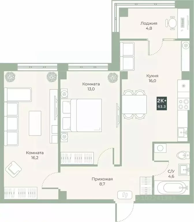 2-к кв. Курганская область, Курган Заозерный жилрайон, 6А мкр, ул. ... - Фото 1