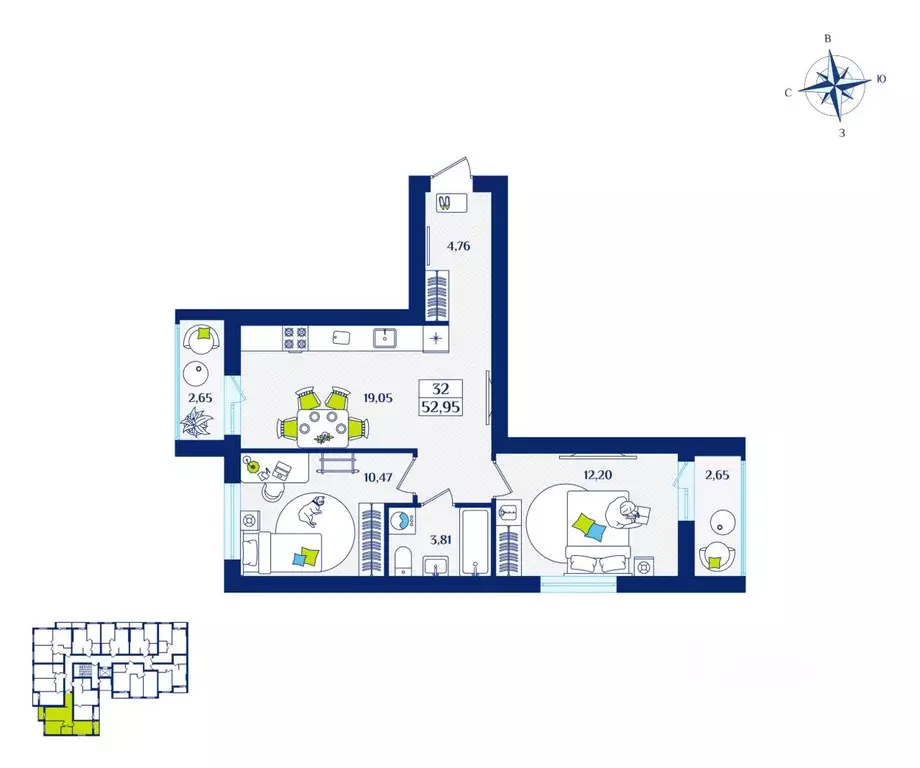2-к кв. Калининградская область, Зеленоградск  (52.95 м) - Фото 1