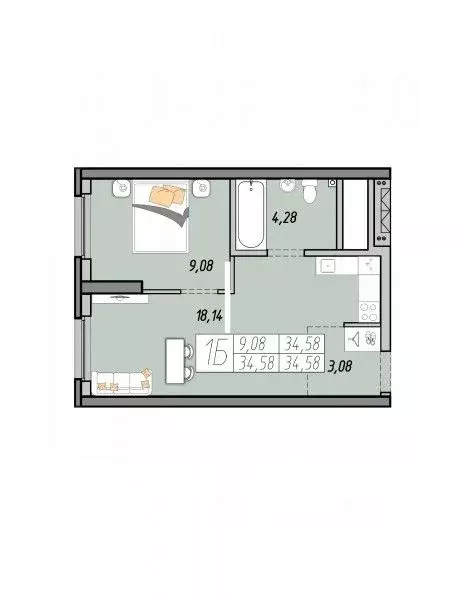 1-к кв. Свердловская область, Екатеринбург ул. Печатников, 5 (34.58 м) - Фото 1
