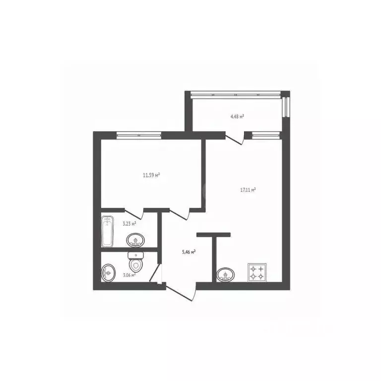 1-к кв. Брянская область, Брянск Западный проезд, 1 (44.0 м) - Фото 2