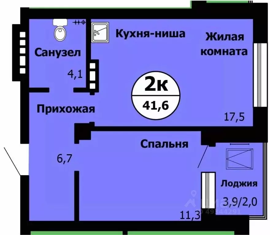 2-к кв. Красноярский край, Красноярск Лесопарковая ул., 43 (42.2 м) - Фото 0