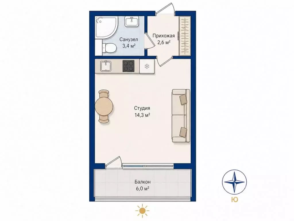Студия Санкт-Петербург Планерная ул., 89 (24.8 м) - Фото 2