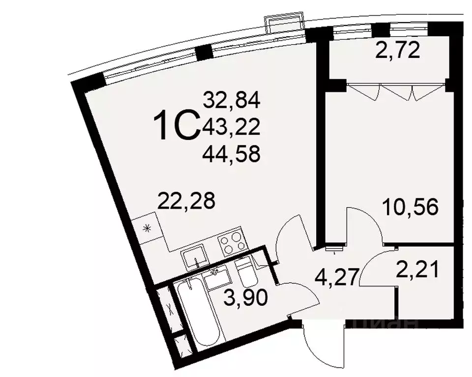1-к кв. Тульская область, Тула ул. Федора Смирнова, 2 (44.58 м) - Фото 0