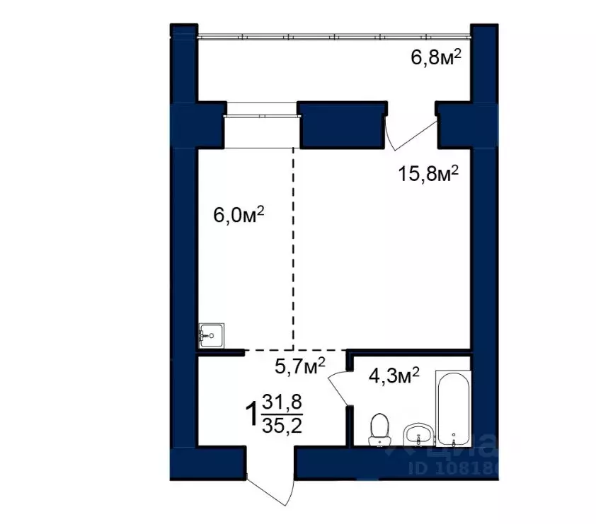 Студия Амурская область, Благовещенск 224-й кв-л,  (35.2 м) - Фото 0