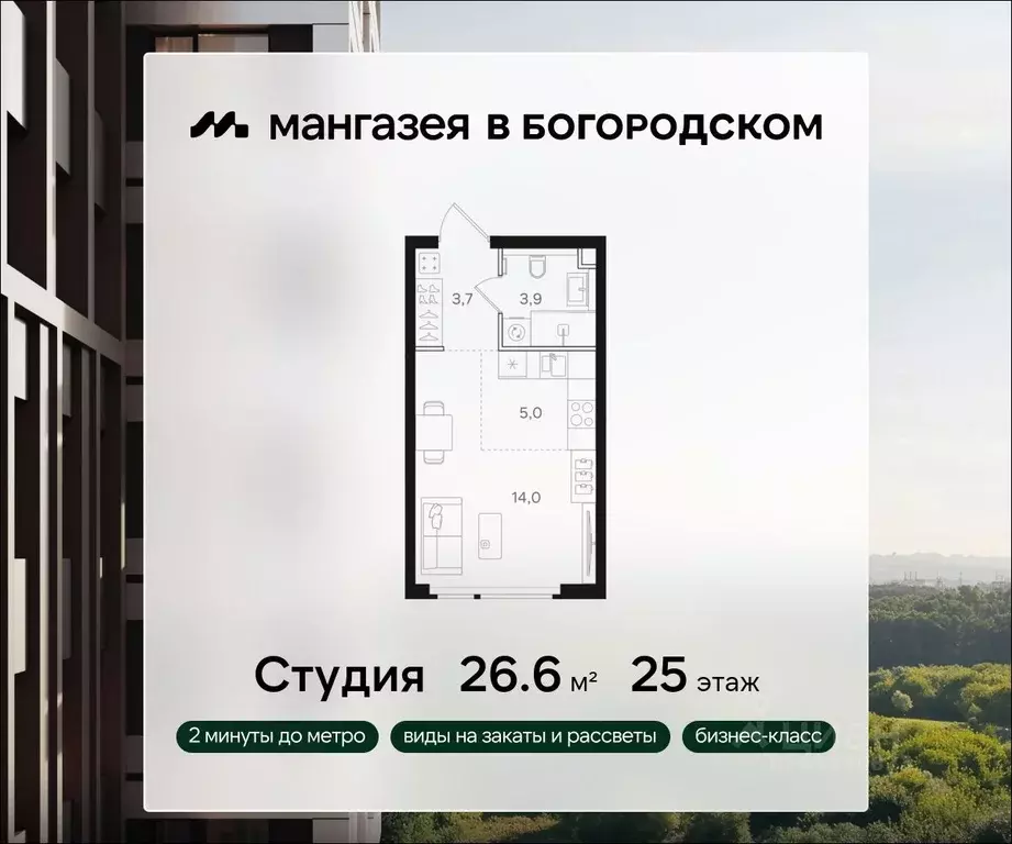 Студия Москва Открытое ш., вл9 (26.6 м) - Фото 0