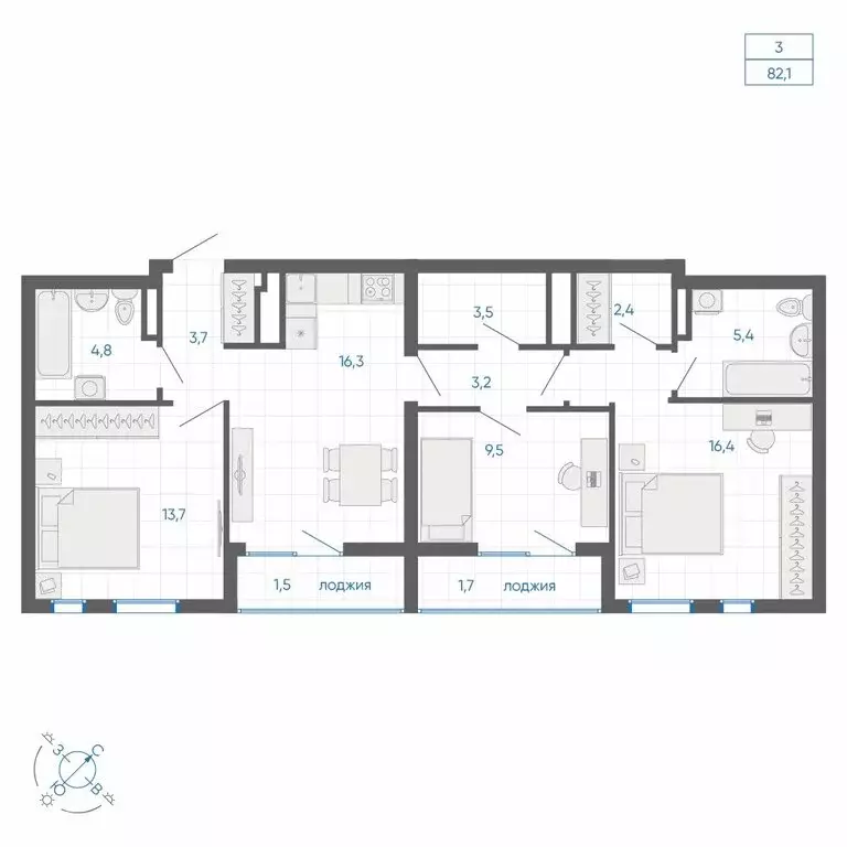 3-комнатная квартира: Екатеринбург, улица Вильгельма де Геннина, 59 ... - Фото 2