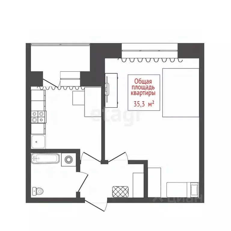 1-к кв. Томская область, Северск ул. Мира, 23 (35.3 м) - Фото 1