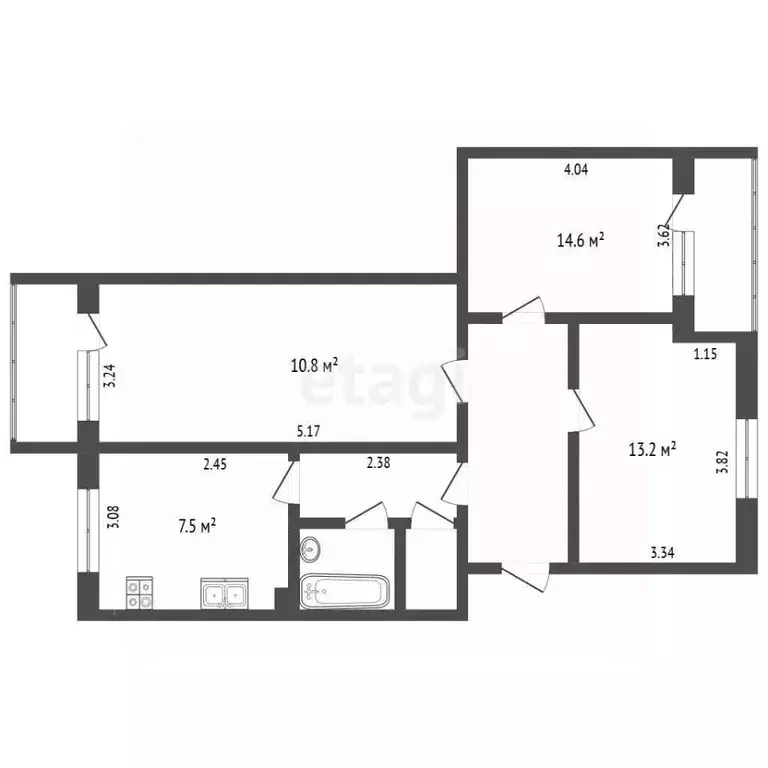 3-к кв. Воронежская область, Борисоглебск ул. Середина, 21А (67.1 м) - Фото 1