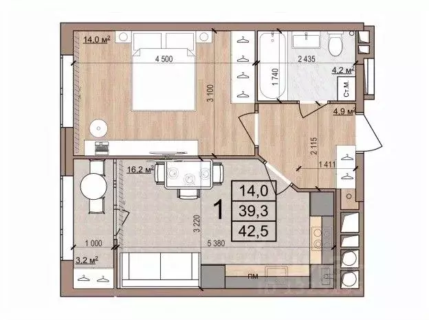 1-к кв. Рязанская область, Рязань Медицинская ул., 3 (42.5 м) - Фото 1
