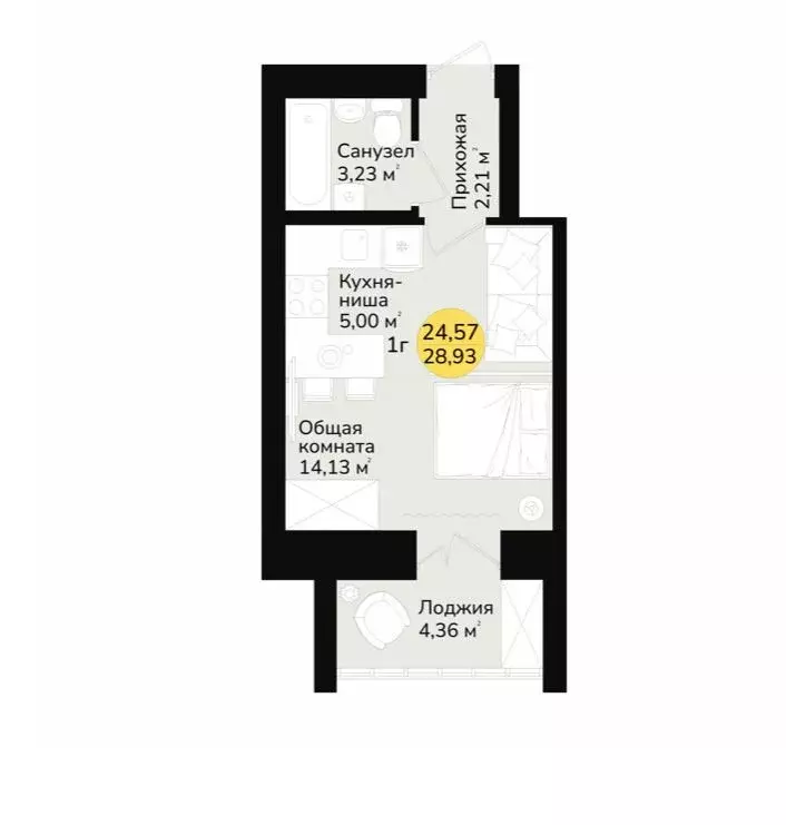 Продаётся квартира-студия, 28.93 м - Фото 1