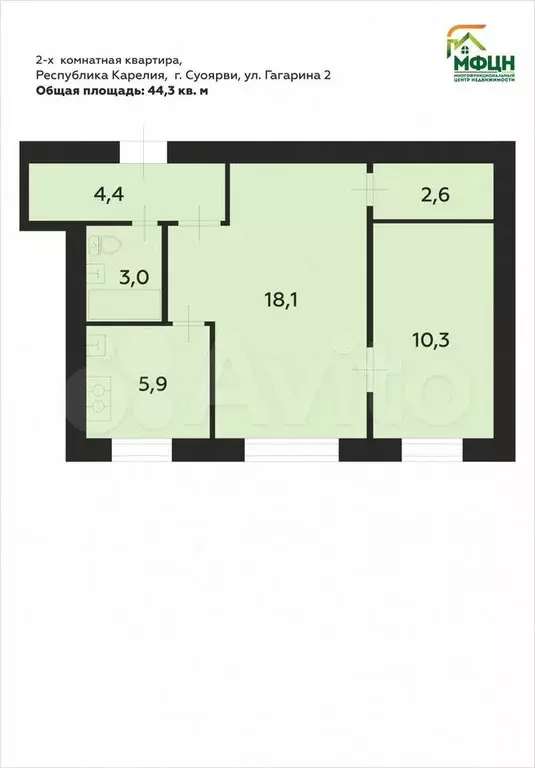 2-к. квартира, 44,3 м, 1/4 эт. - Фото 0