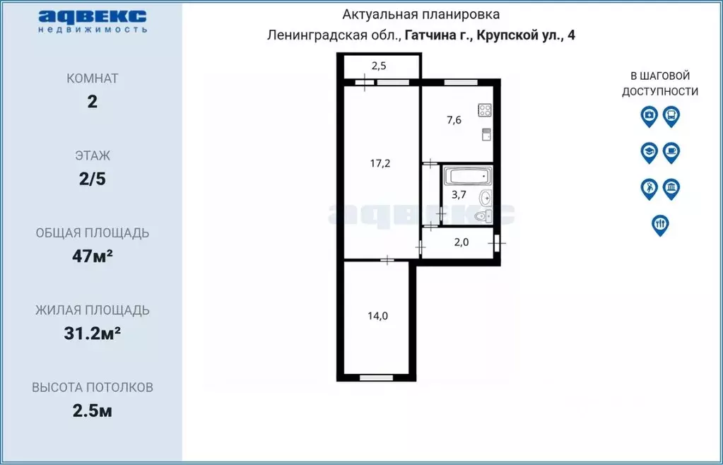 2-к кв. Ленинградская область, Гатчина ул. Крупской, 4 (47.0 м) - Фото 1