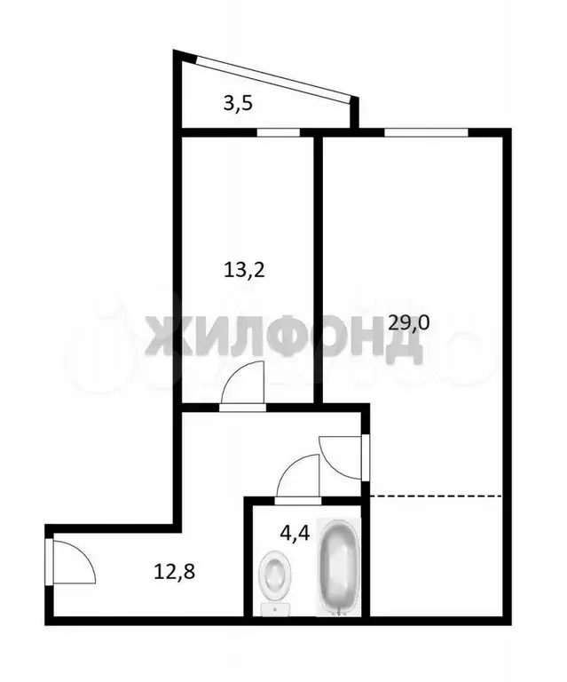 1-к. квартира, 45 м, 2/5 эт. - Фото 0
