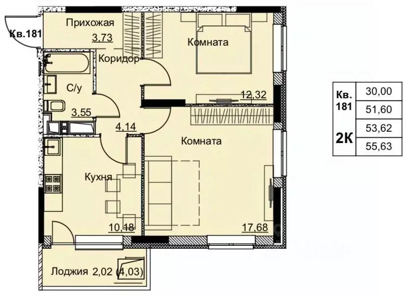 2-к кв. Удмуртия, Ижевск Строитель жилрайон, 6-й мкр,  (53.62 м) - Фото 0