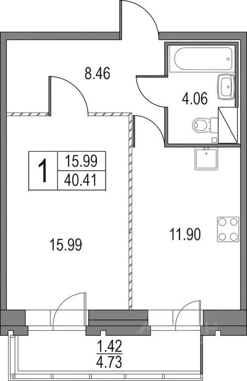 1-к кв. Санкт-Петербург Коломяжский просп., 13к3 (41.83 м) - Фото 1