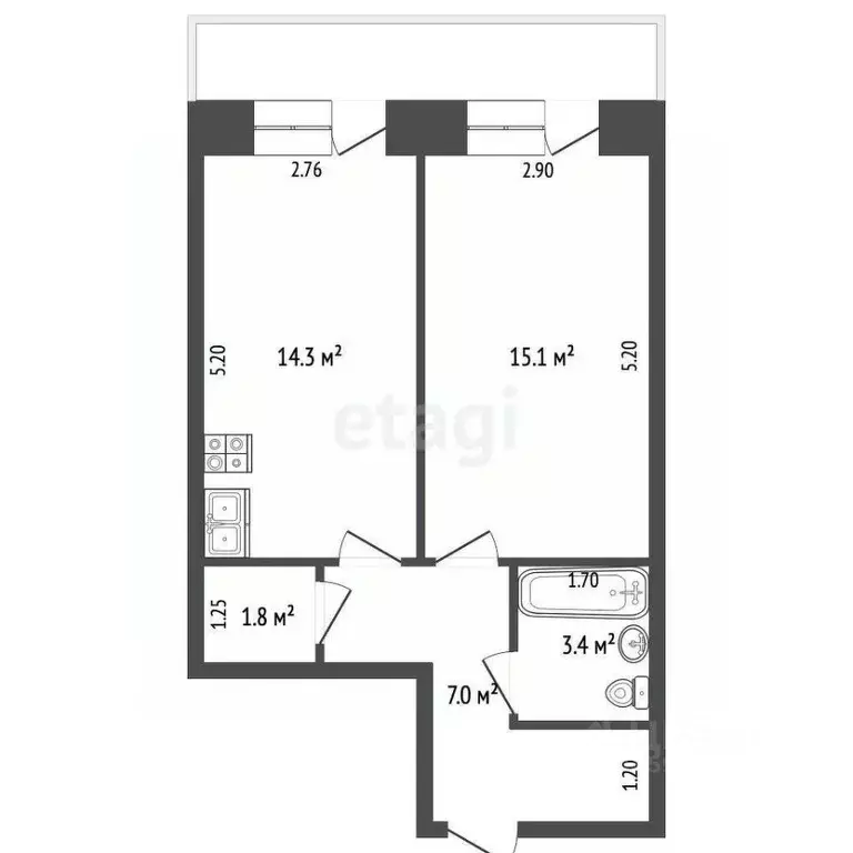 2-к кв. Архангельская область, Архангельск Комсомольская ул., 42 (42.0 ... - Фото 1