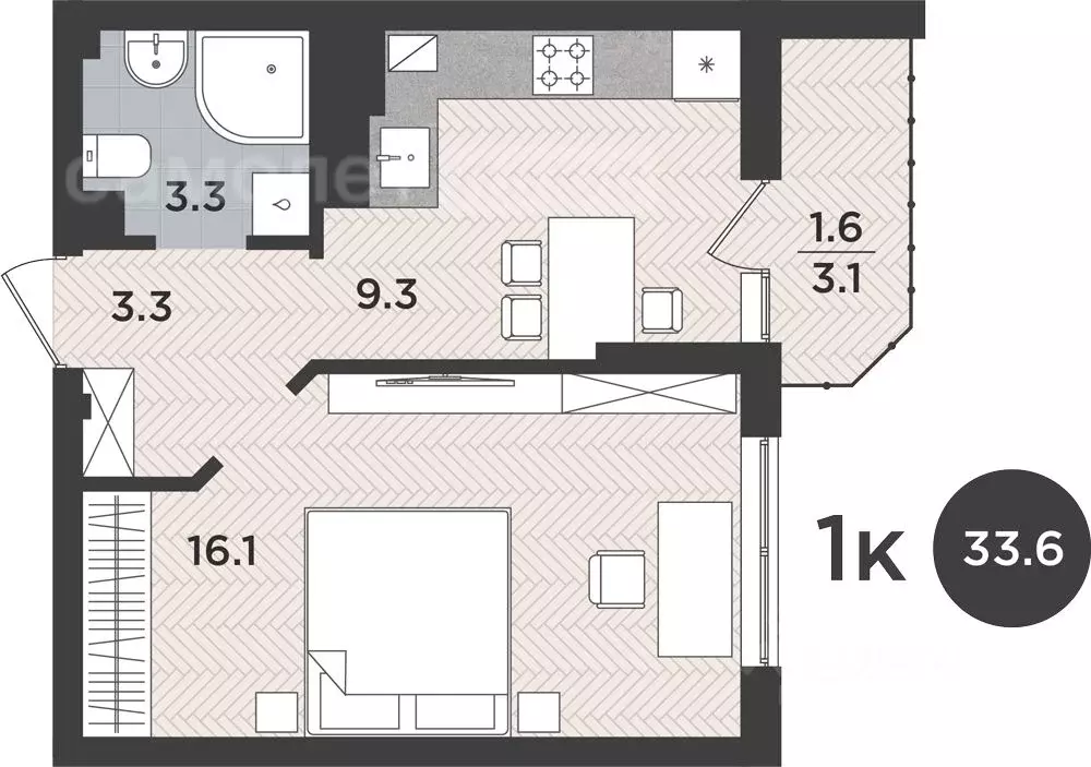 1-к кв. Калининградская область, Калининград Тихорецкая ул., 5 (35.0 ... - Фото 0