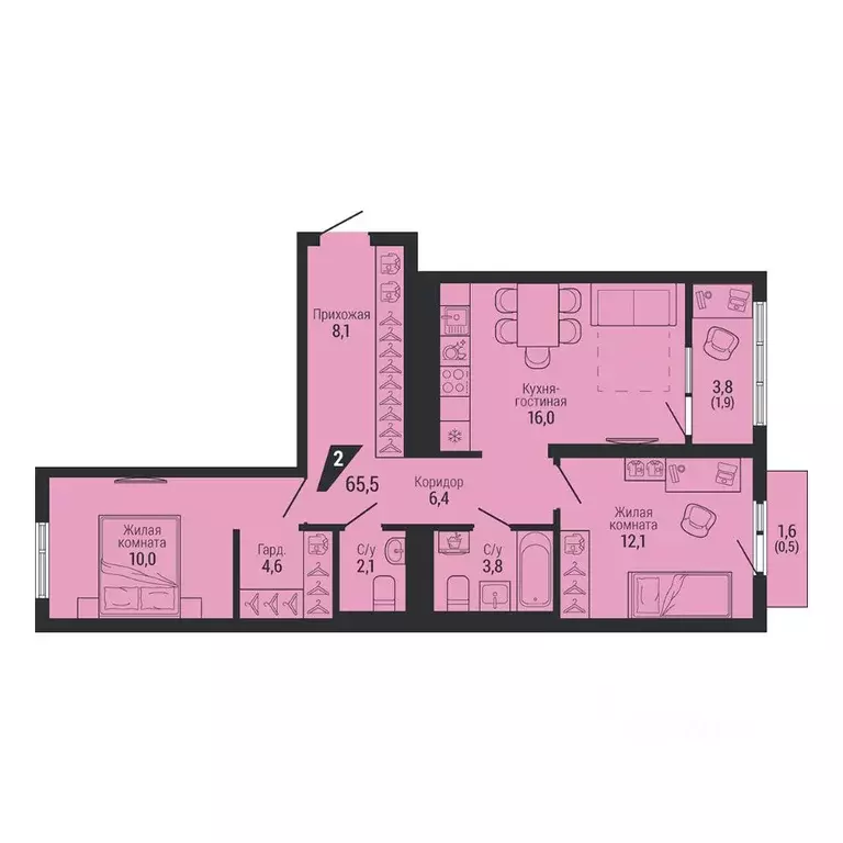 2-к кв. Свердловская область, Екатеринбург Вторчермет жилрайон,  (65.5 ... - Фото 1