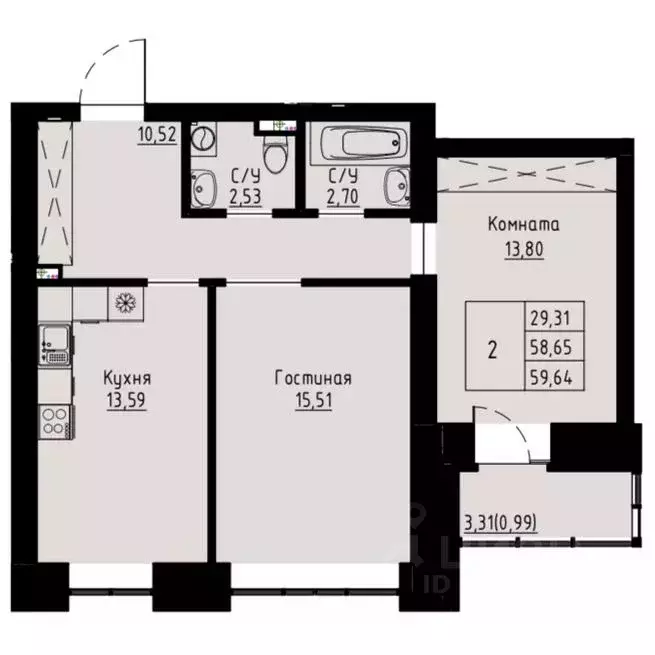 2-к кв. Красноярский край, Красноярск ул. Елены Стасовой, 82 (60.6 м) - Фото 1