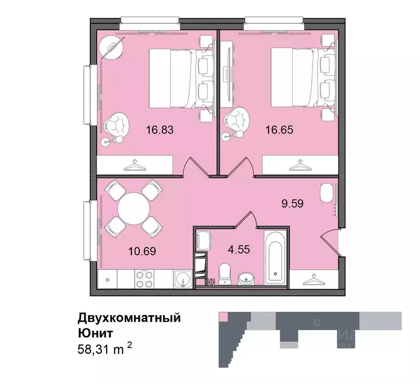 2-к кв. Санкт-Петербург Витебский просп., 99к1 (58.6 м) - Фото 0