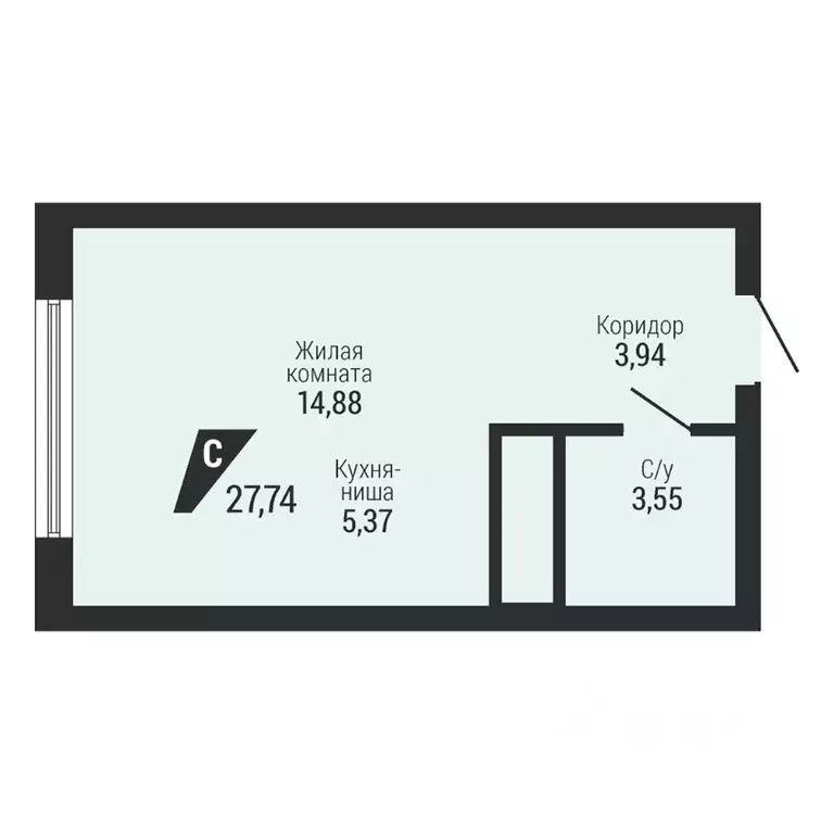 1-к кв. Свердловская область, Екатеринбург пер. Ученический, 4 (27.74 ... - Фото 2