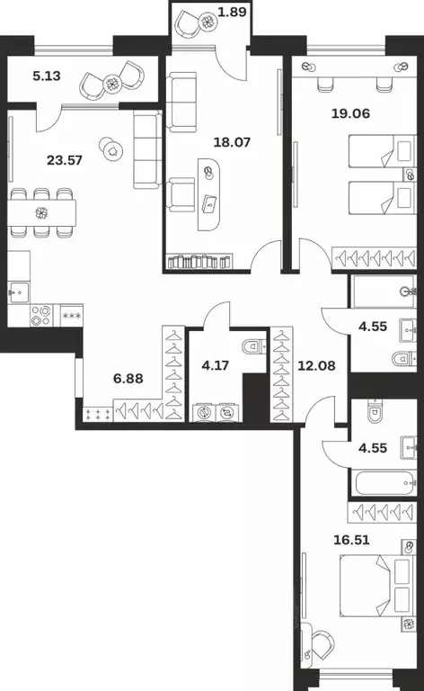 3-к кв. Тульская область, Тула ул. Болотникова, 4 (116.46 м) - Фото 1