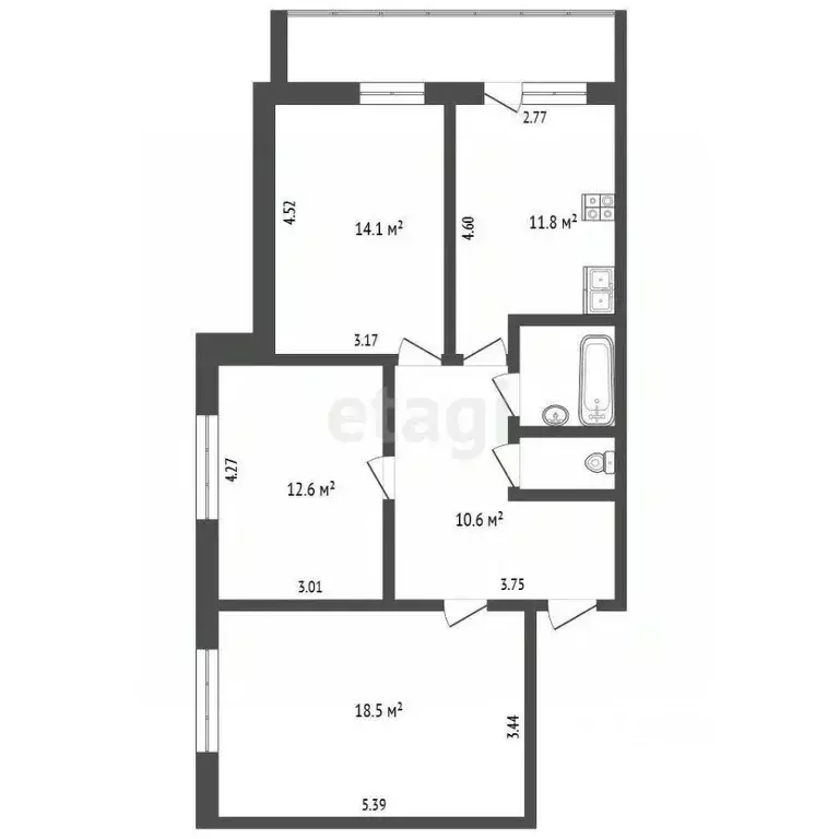 3-к кв. Калужская область, Калуга бул. Моторостроителей, 12 (72.8 м) - Фото 2