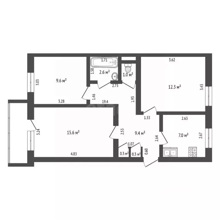 3-к кв. Архангельская область, Котлас Котлашанская ул., 14 (58.1 м) - Фото 1