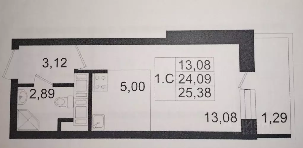 Студия Санкт-Петербург ул. Адмирала Черокова, 18к3 (24.1 м) - Фото 2