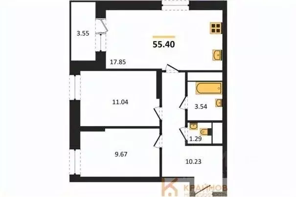 2-к кв. Воронежская область, Воронеж ул. Кривошеина, 13/14 (55.4 м) - Фото 0