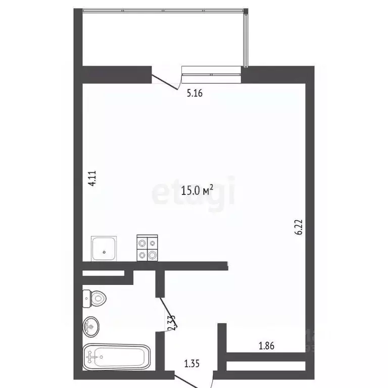 Студия Тюменская область, Тюмень ул. Тимофея Чаркова, 79к2 (32.0 м) - Фото 2