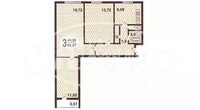 3-к. квартира, 55,6 м, 3/5 эт. - Фото 0
