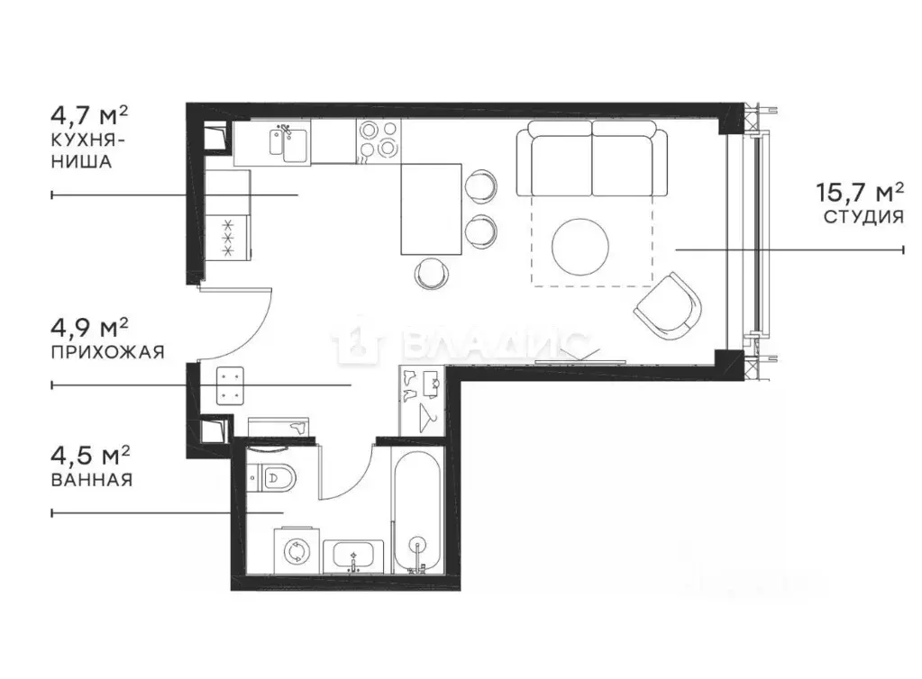 Студия Москва 2-я Хуторская ул., 34 (31.0 м) - Фото 2