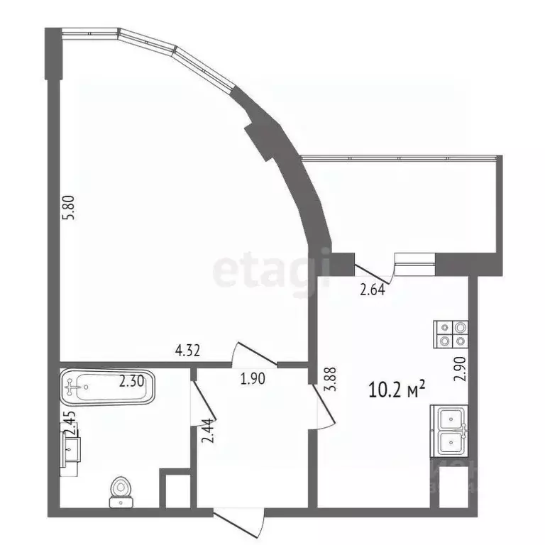 1-к кв. Тюменская область, Тюмень Микрорайон мыс, ул. Судоремонтная, ... - Фото 2