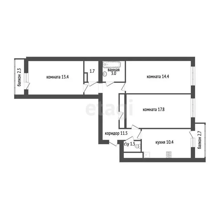 3-комнатная квартира: Санкт-Петербург, проспект Славы, 51 (85.6 м) - Фото 2