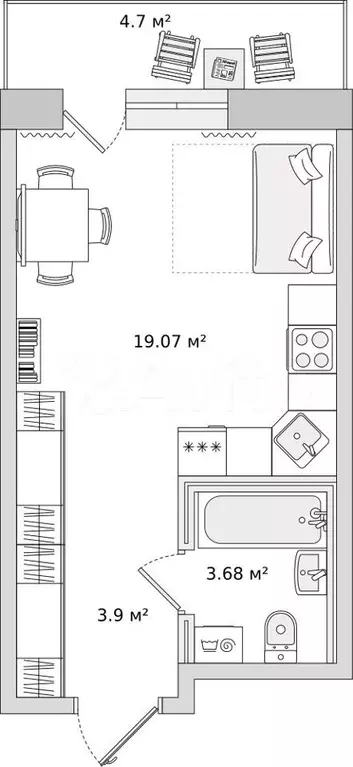 Квартира-студия, 26,5 м, 12/21 эт. - Фото 0