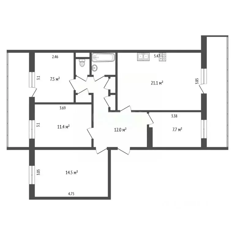4-к кв. Вологодская область, Череповец ул. Гоголя, 18 (79.3 м) - Фото 2