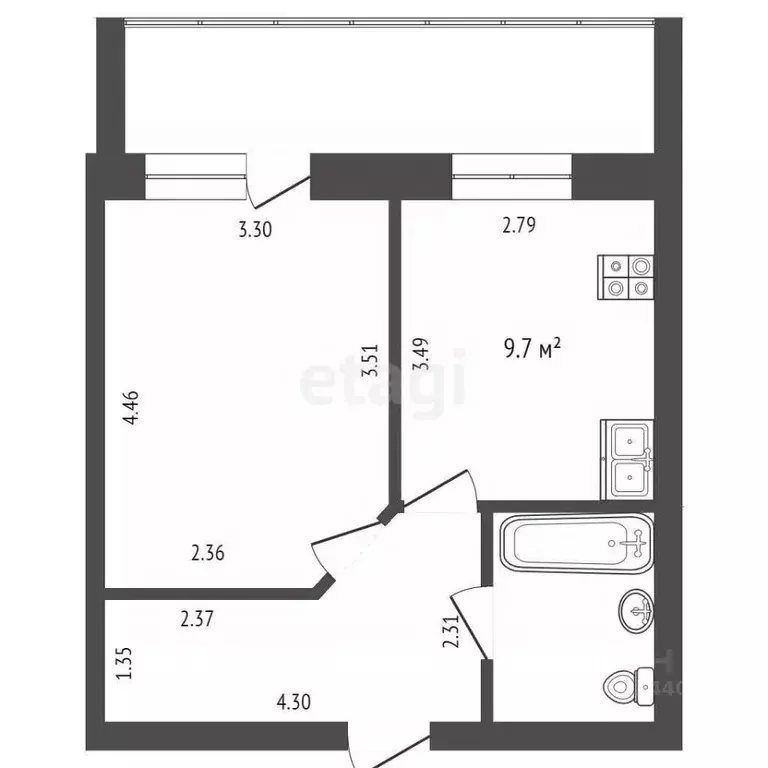 Студия Тюменская область, Тюмень ул. Самарцева, 177 (35.2 м) - Фото 1