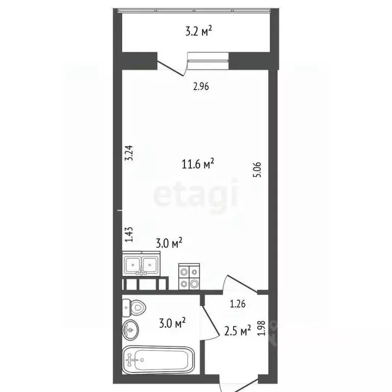 Студия Томская область, Томск ул. Юрия Ковалева, 34 (20.1 м) - Фото 1