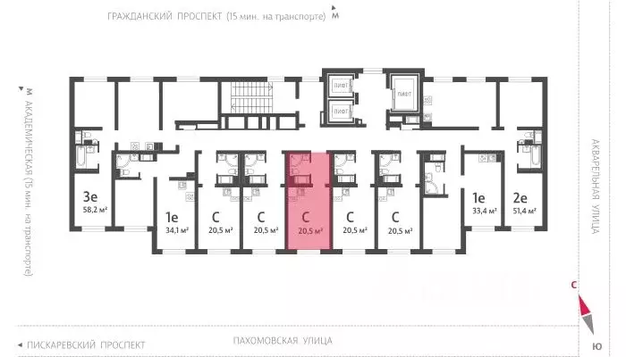 Студия Санкт-Петербург ул. Пахомовская, 8к3 (20.4 м) - Фото 1