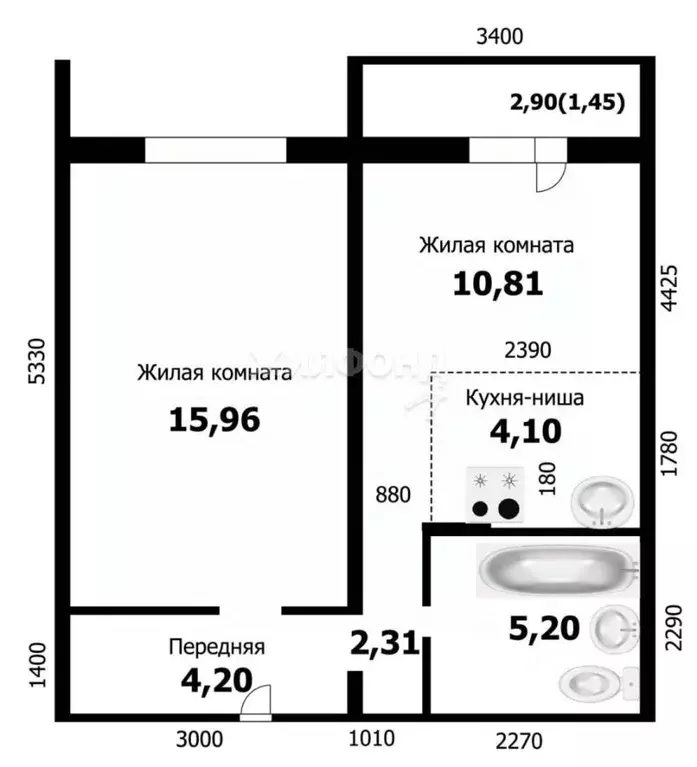 2-к кв. Новосибирская область, Новосибирск ул. Твардовского, 22/3 ... - Фото 0